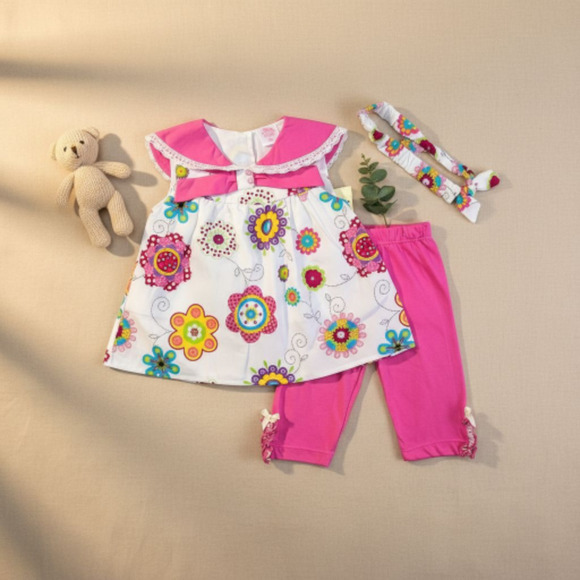 New Laura Ashley Baby Girl Outfit set Top pants matching headband size 9 months - Picture 1 of 3